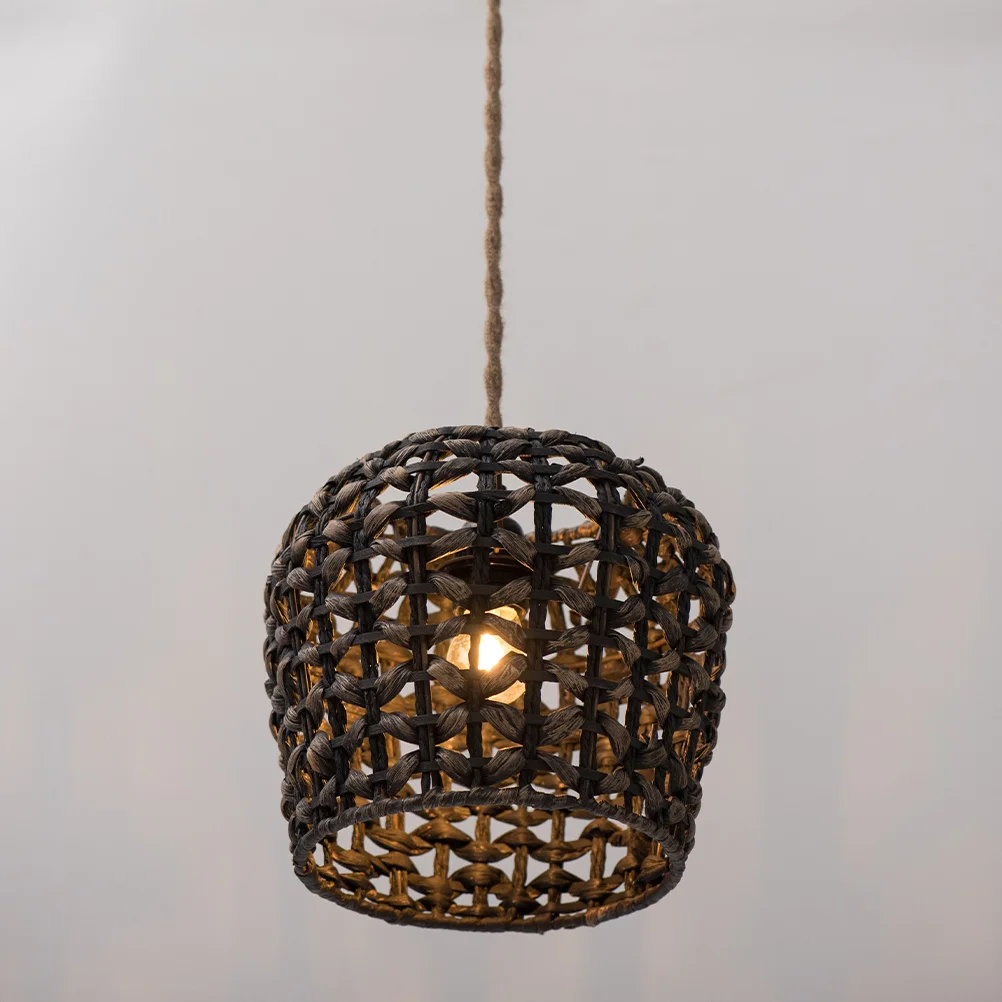 

Lampshade Boho Natural Hyacinth Woven Iron Frame Rustic Farmhouse Decorative Cover For Pendant Hanging Ceiling Lamps