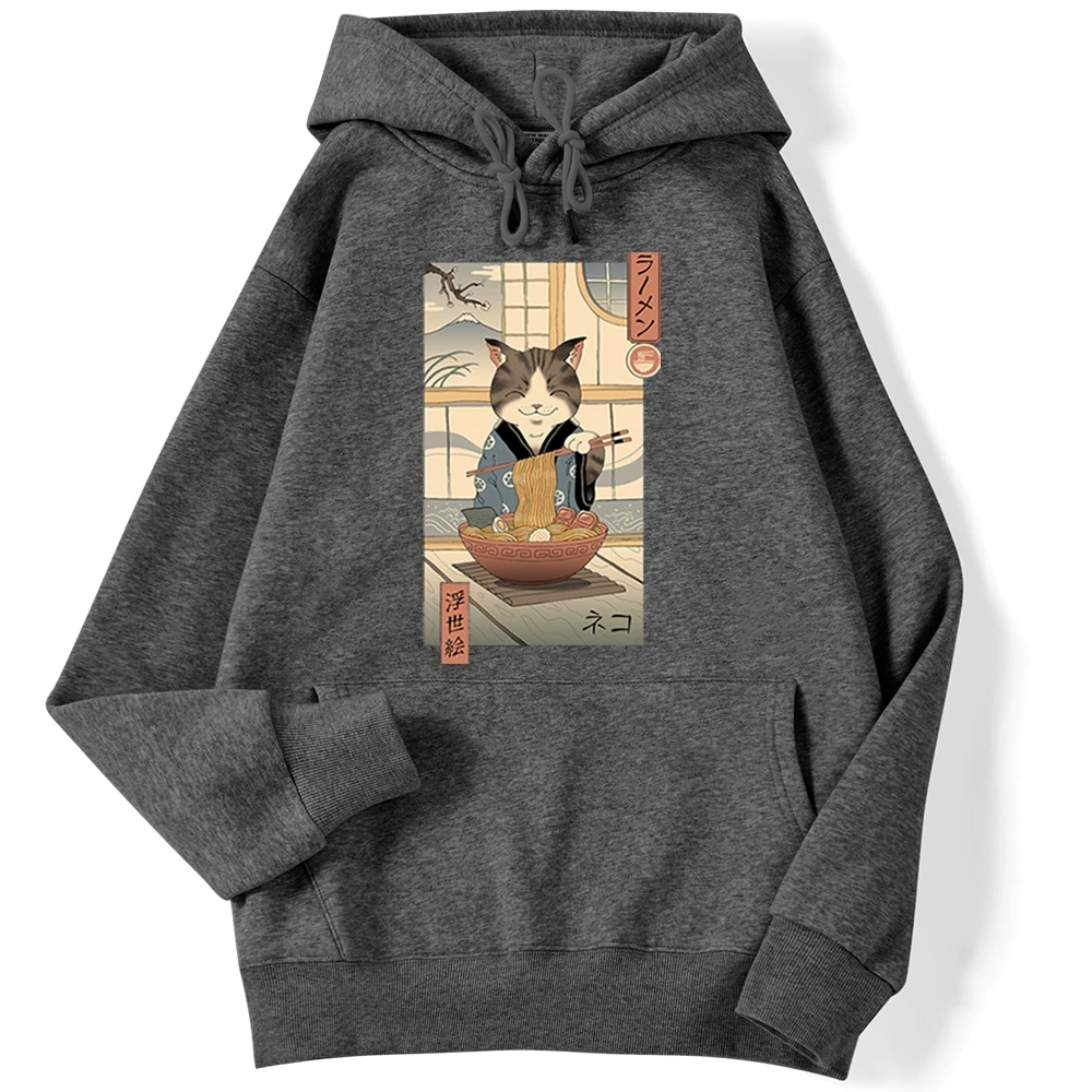 

Neko Ramen Ukiyo E Funny Print Streetwear Men Loose Harajuku Hoodies Daily Casual Hooded Tops Autumn Hip Hop Male Sweatshirt