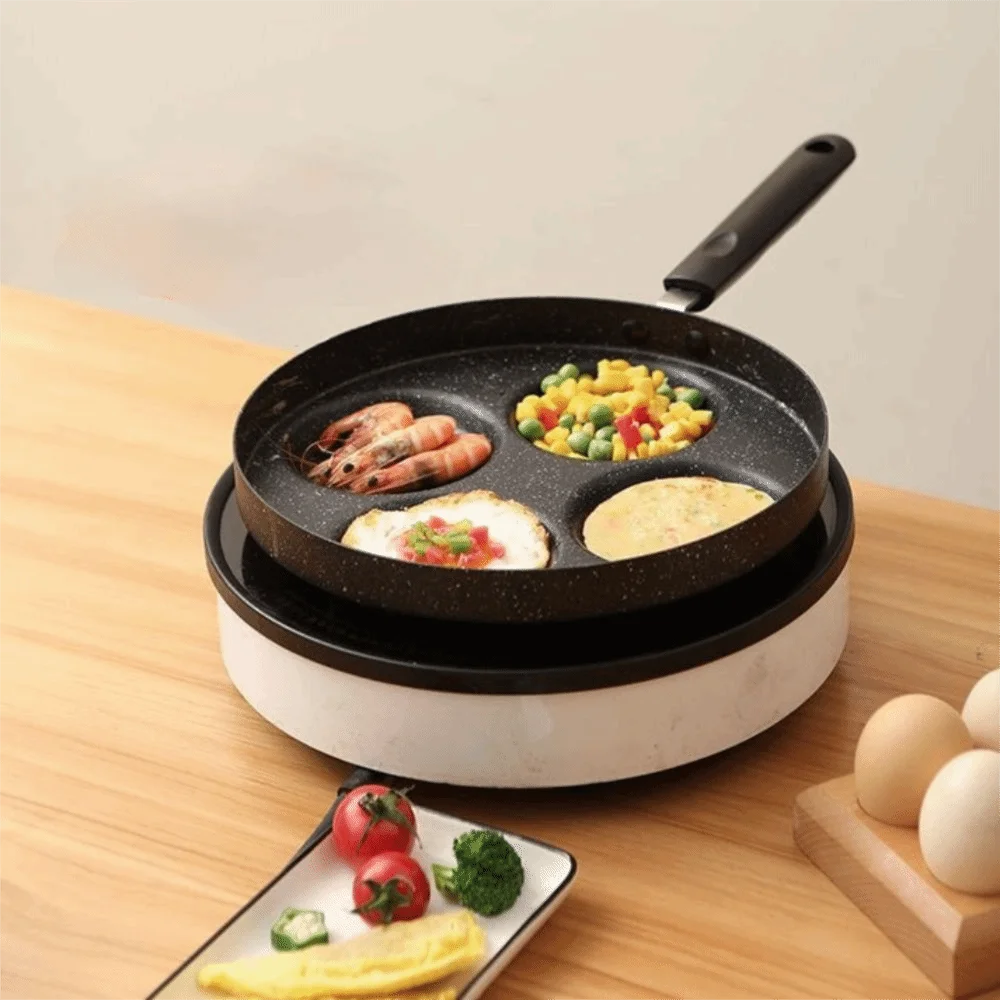 

Multifunctional 4 Hole Breakfast Egg Pan Round Divided Egg Frying Pan Non-stick Universal Egg Cooker Restaurant