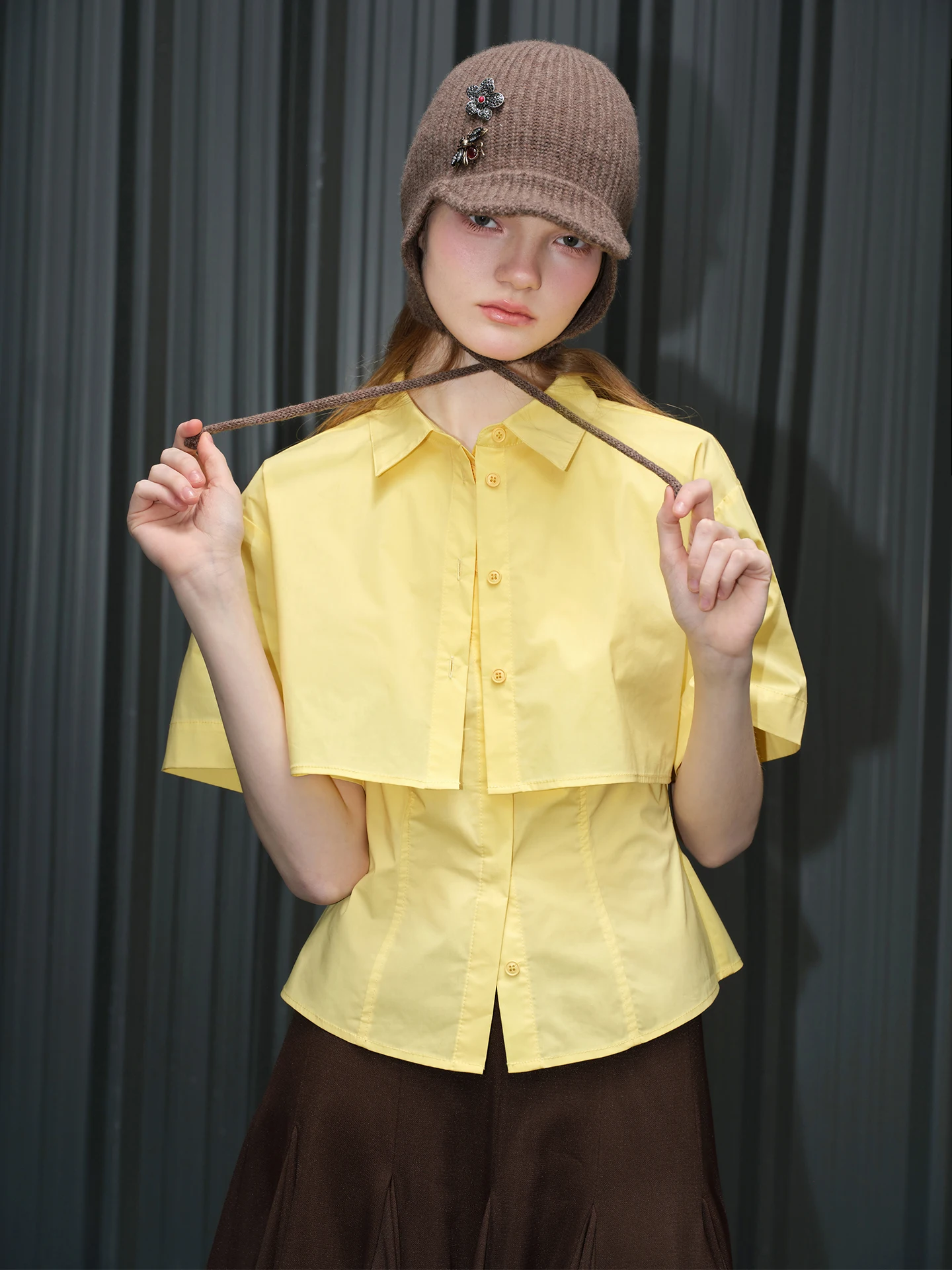 

Retro Fake Two-Piece irt Top Women's Spring New Waist-Cinching Lazy Sle Cotton Blend Breathable Moisture-ng Ciwalk