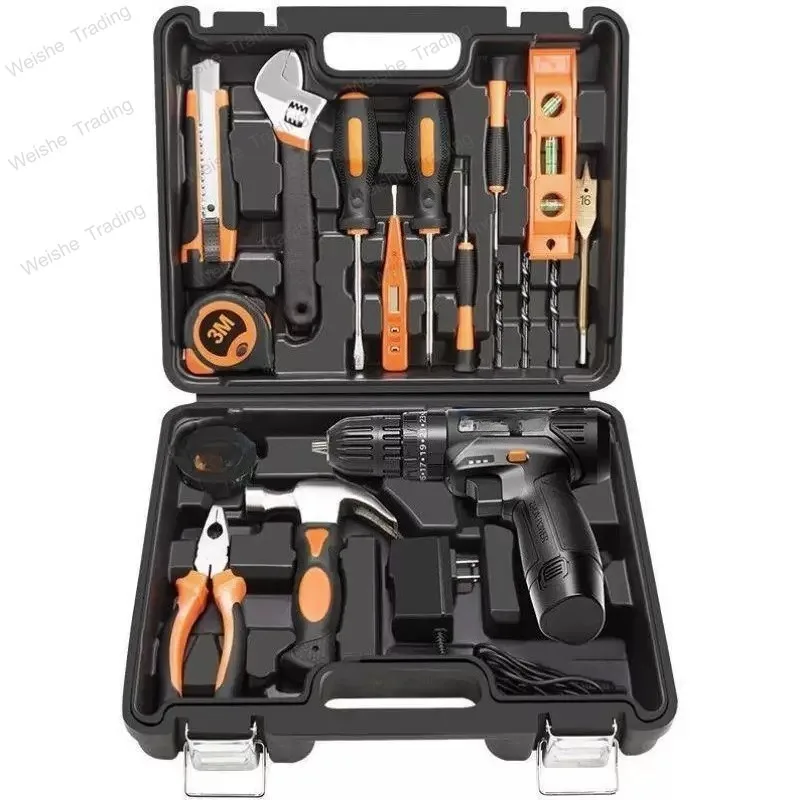 Toolbox set Rechargeable lithium battery electric drill Impact drill Multifunctional electrician Woodworking maintenance
