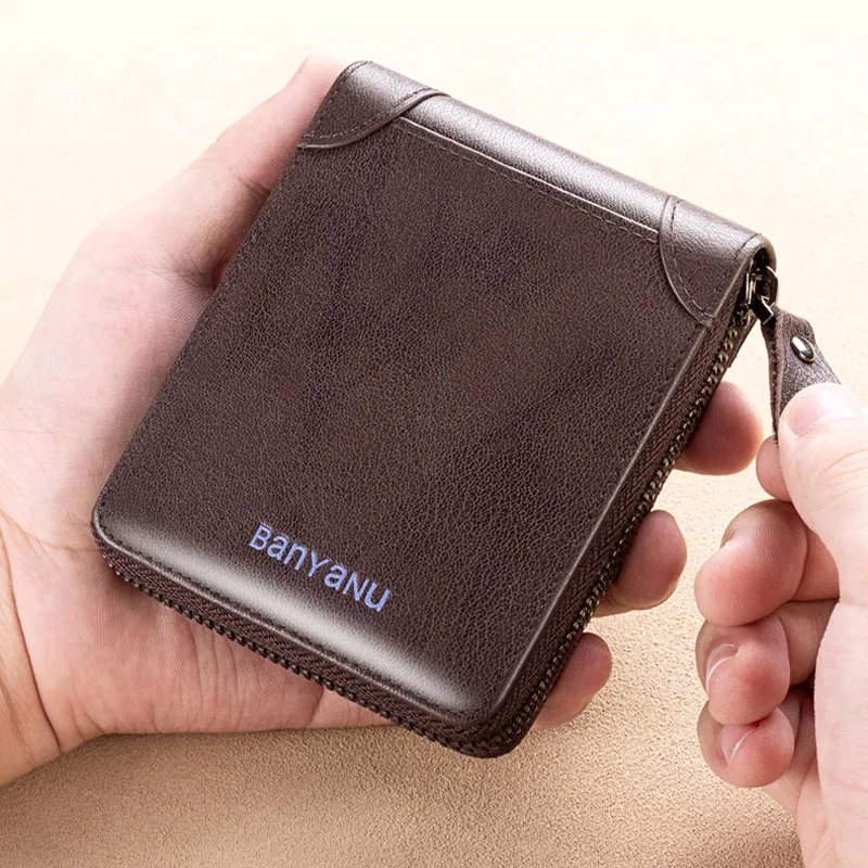 New Vintage Short Mens Wallet High Quality Business Purses Retro Small Leather Wallet Men Luxury Card Holder Zipper Coin Purs
