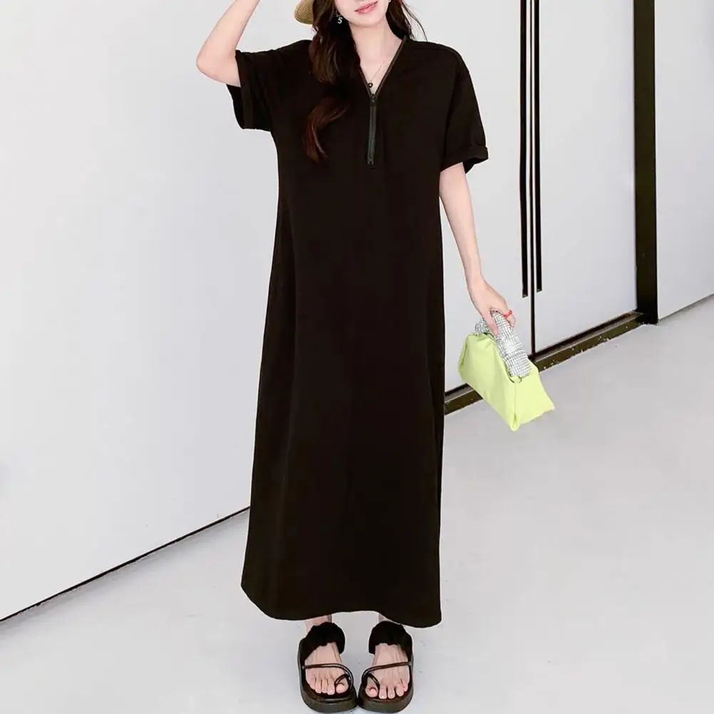 Szykowna sukienka Stylowa damska sukienka maxi z zamkiem błyskawicznym i kieszeniami na wakacje na plaży Casualowa letnia sukienka dla kobiet o szykownym wyglądzie