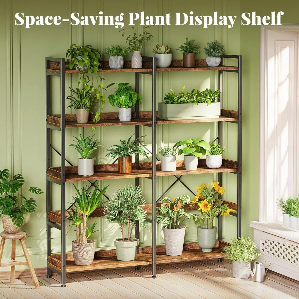 

5 Tier Bookshelf, Display Bookshelf with 10 Open Shelves and Raised Baffle