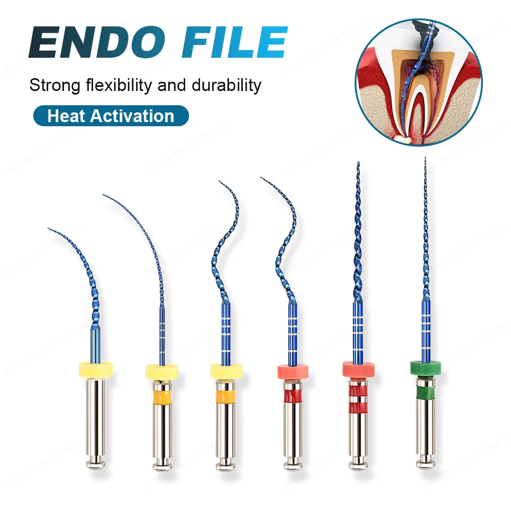 Glin Nickel Titanium Root Canal Dental Endo Files Blue Dental Rotary Files Use for Root Canal Cleaning Heat Activation 21/25mm