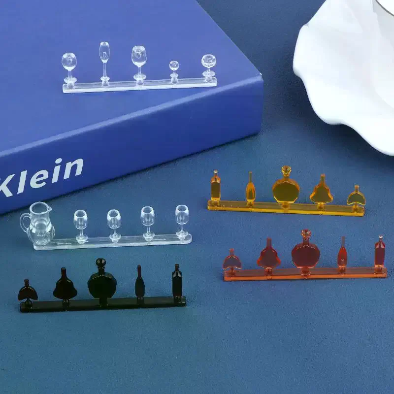 1/12 Scale Dollhouse Miniature Wine Glass and Bottle Set Transparent Barware Model for Doll House Bar Decor