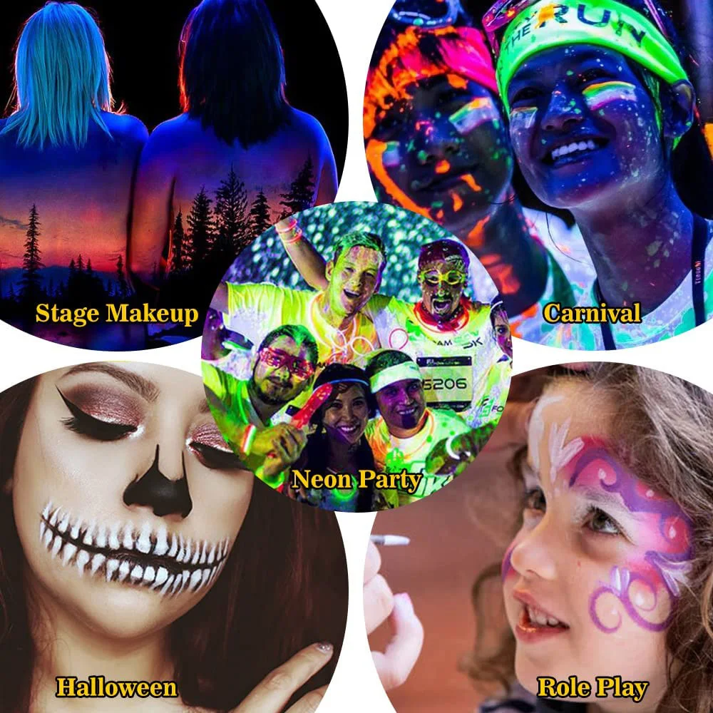 Body Face Paint Glow in the Dark Face Paint for Kids With Stencils UV Neon Fluorescent Art Painting Halloween Party SFX Makeup