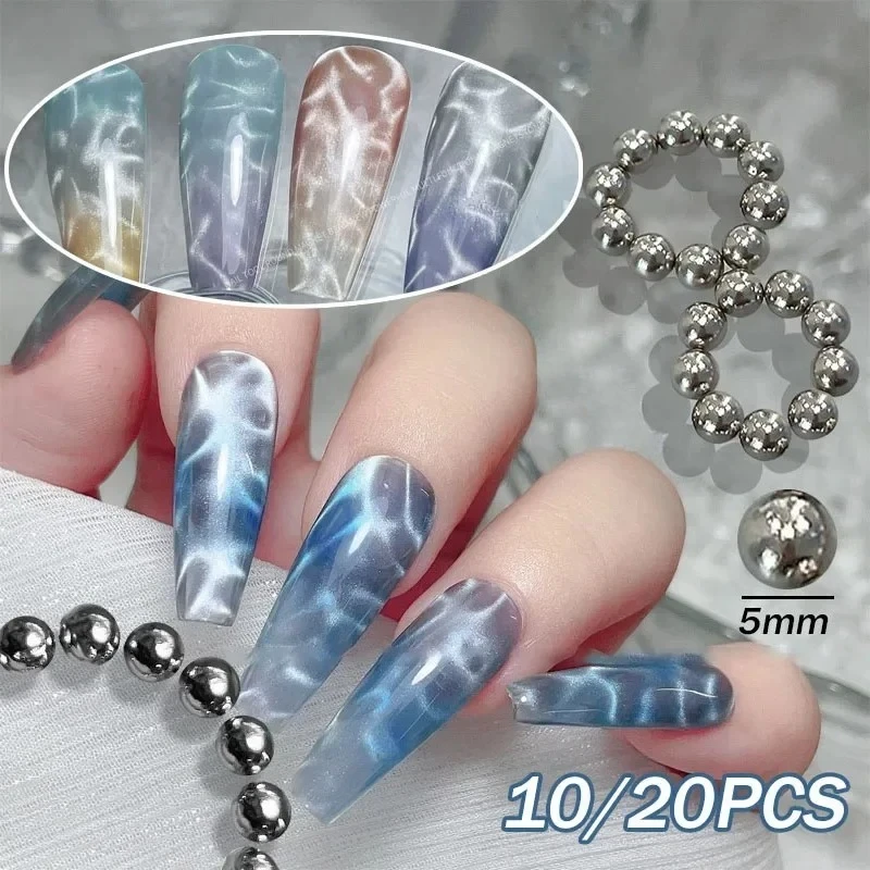 

10/20PCS Water Ripple Cat Eyes Magnet Beads 3D Ocean Style Magnetic Round Ball Nail Gel Polish Strip Effect Manicure Art Tools