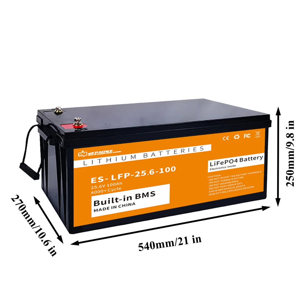 EKPAOWE EU Stock 24V 100Ah LiFePO4 Lithium Battery, Rechargeable, Maximum 2560W Power Output, Over 15, 000+ Deep Cycles