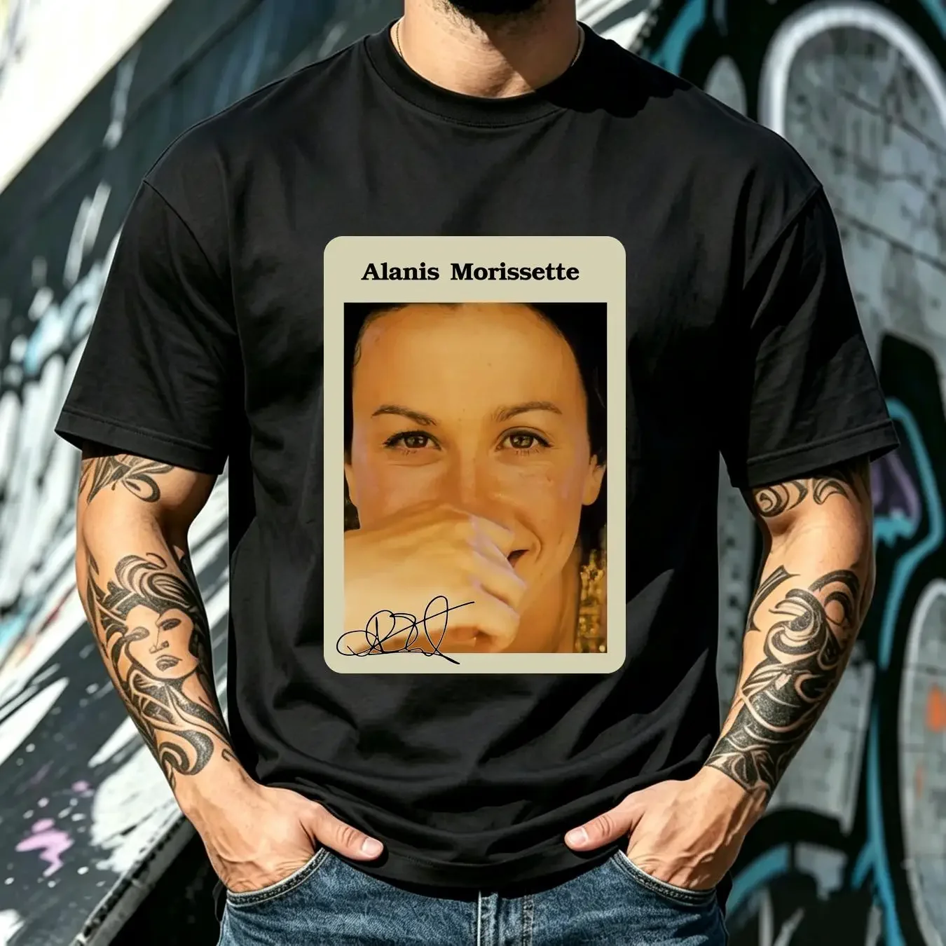 washed T Shirt Rare Alanis Morissette Singer For Fan White S 2345XL BC3649 vintage Washed graphic Comfortable Breathable