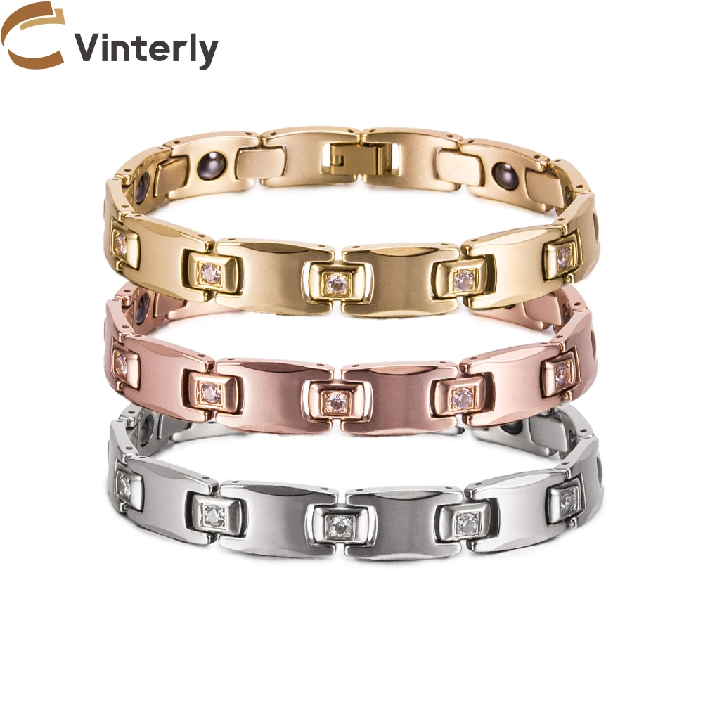 Anti-scratch Tungsten Bracelet Cubic Zircone Health Energy Jewelry Couple Lovers Hematite Chain Tungsten Bracelet for Men Women