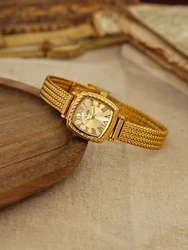 1 Piece French Retro Gold Small Dial Quartz Copper Strap Women's Watch Elegant and Stylish Exquisite Small Suitable for Daily