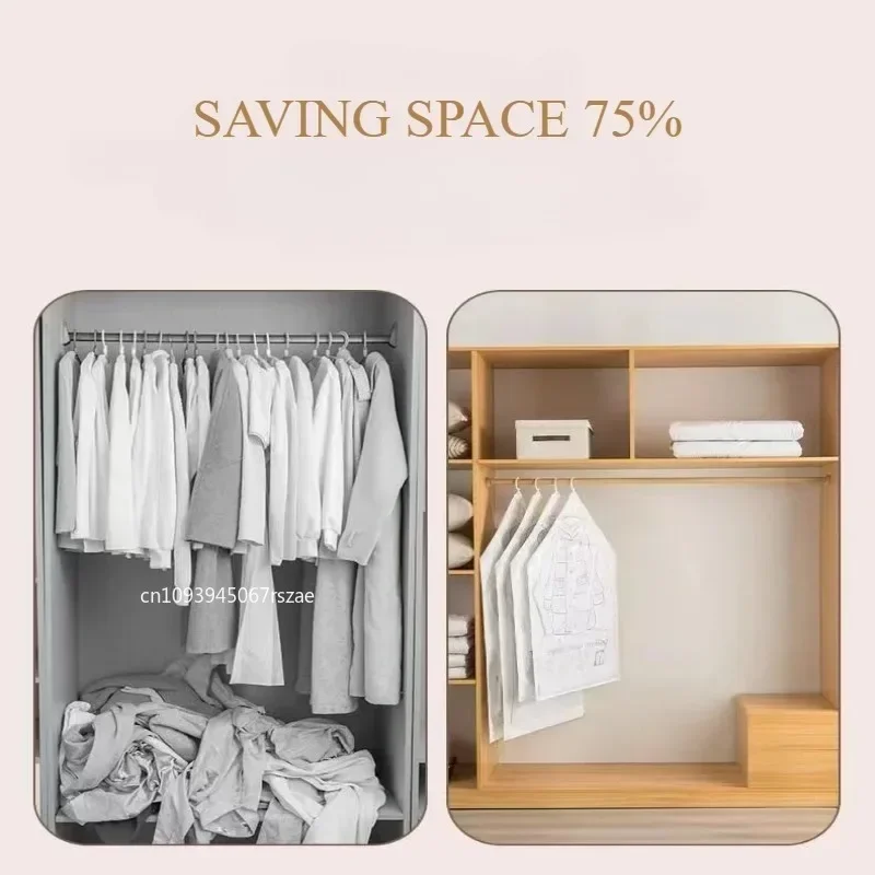 Hangable Transparent Vacuum Storage Bags Compressed Wardrobe Storage Organizer Bag for Clothing Coat Down Jackets Dust Cover