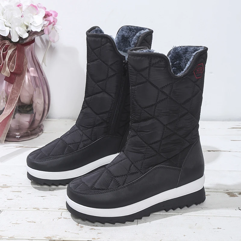 Women Boots Winter Keep Warm Quality Mid-Calf Snow Boots Ladies Lace-up Comfortable Waterproof Booties Chaussures Femme