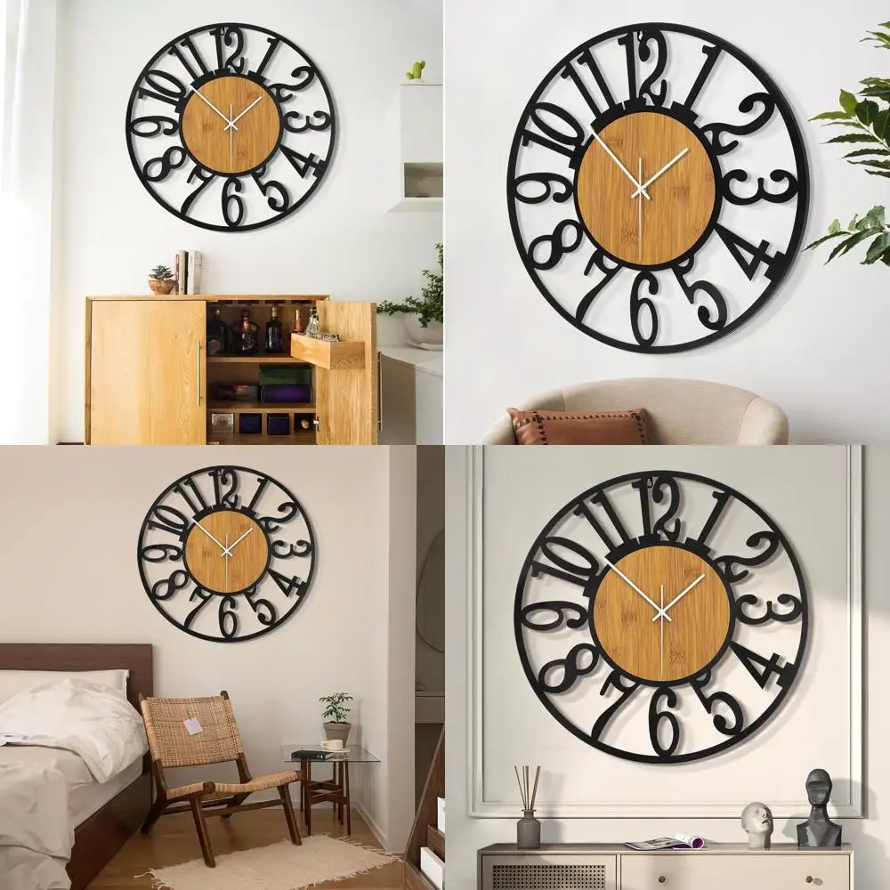 

Battery-Powered Silent Large Rustic Round Wall Clock for Home and Office Decor