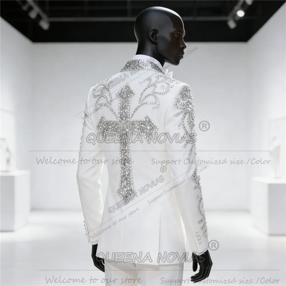 Trajes de boda con cuentas de cristales para hombre, trajes ajustados con lentejuelas brillantes, chaquetas para graduación, esmoquin personalizado para banquete y novio 2026