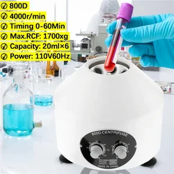 800D Electric Centrifuge PRP PRF Medical Separate Machine Desktop LabCentrifuge with Timer and Speed Control 4000rpm 20ml*6
