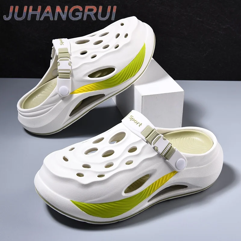 Fashion Slippers for Men Closed-toe Casual Clogs Mens Sandals Thick Bottom Quick-dry Breathable Outdoor Beach Shoes 2025 New