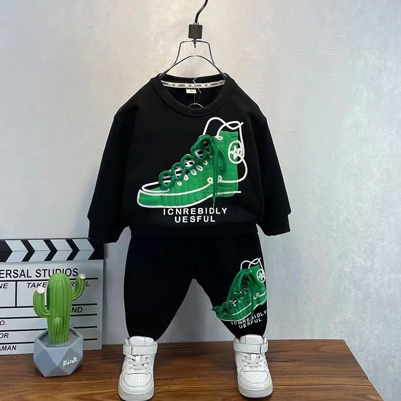 Fashion Spring Autumn Baby Boy Clothes Round Neck Pullover Cotton Long Sleeve T-shirts Tops+Pants 2 PCS Set Kids Casual Outfits