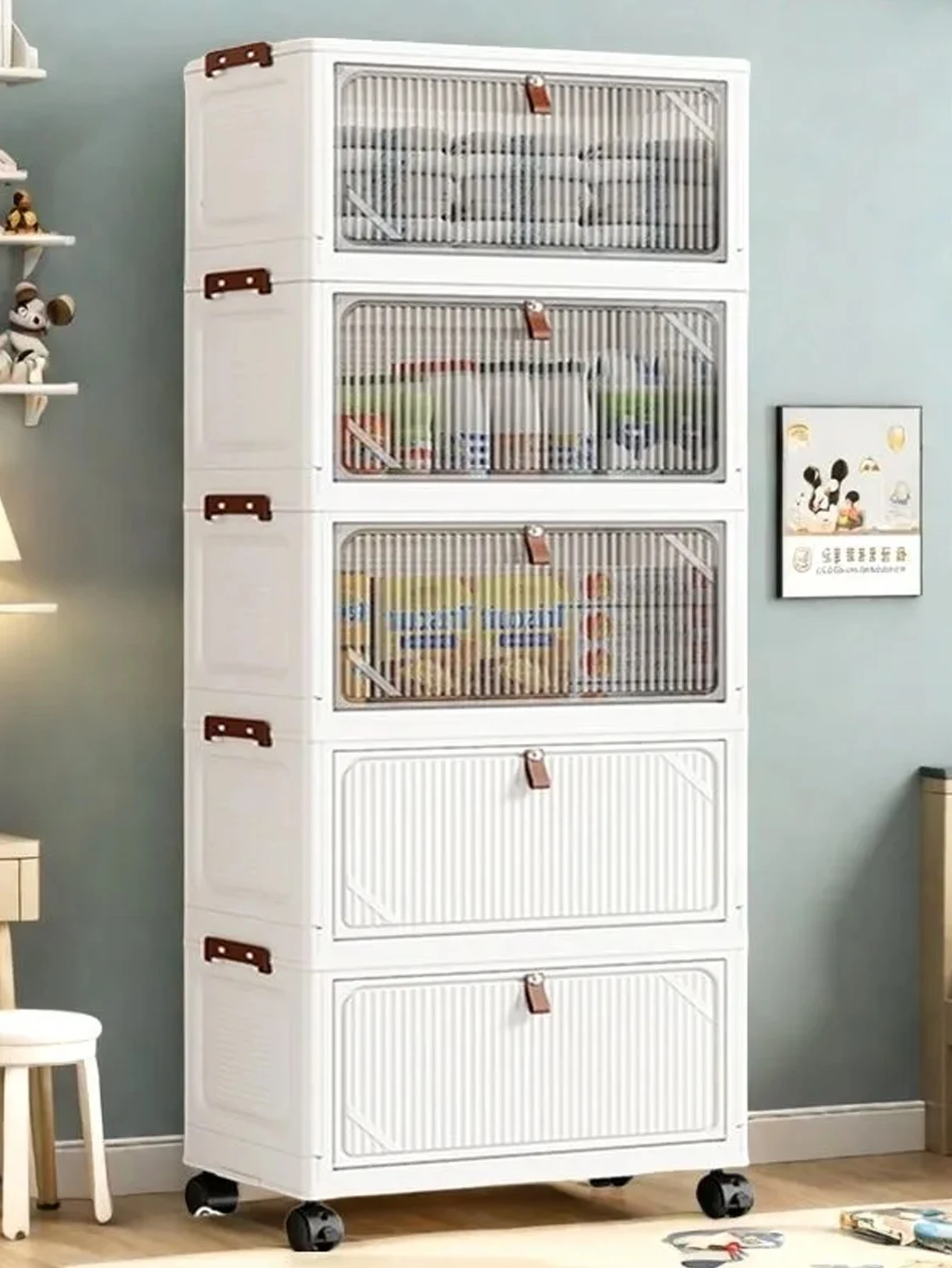 تركيب مجاني لملابس الأطفال والوجبات الخفيفة، خزانة تخزين بلاستيكية قابلة للطي لصندوق تخزين غرفة الأطفال متعدد الأطفال الرضع