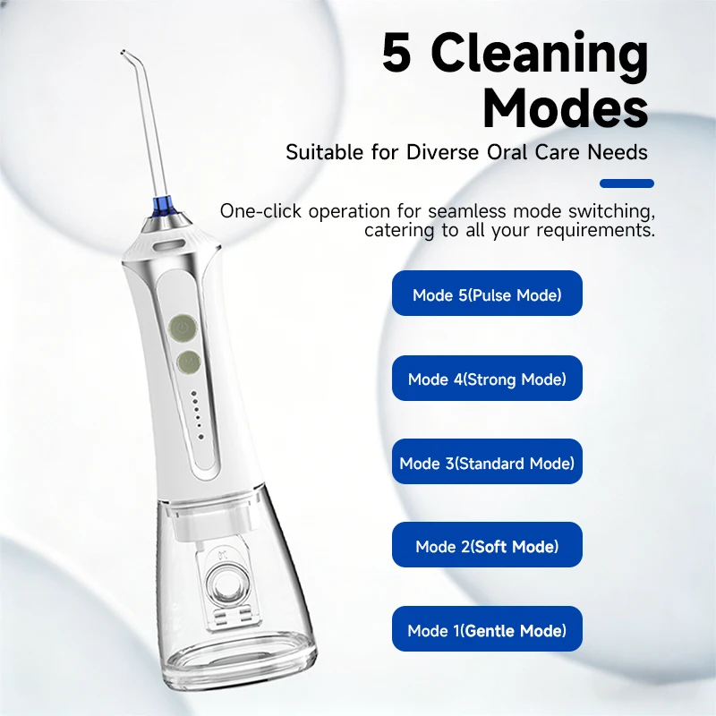 H2ofloss Cordless Portable Water Flosser Dental Water Jet High Pressure Oral Irrigator 2500mAh 5 Modes 5 Tips for Teeth Cleaning