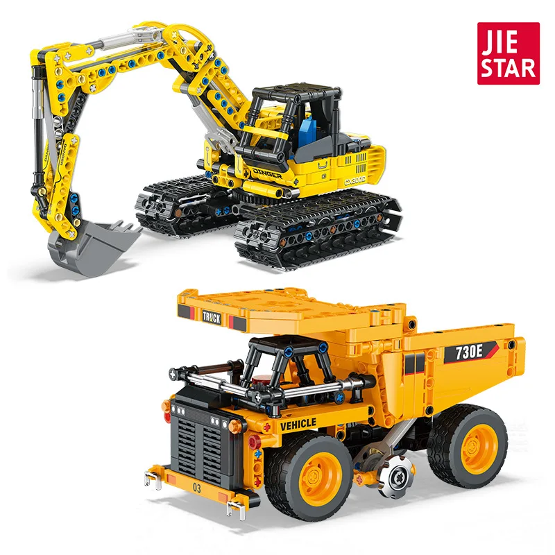 JIE STAR 57017 DIY Assembly Excavator Model Educational Engineering Vehicle Toy for Older Children Primary School Teaching Aid