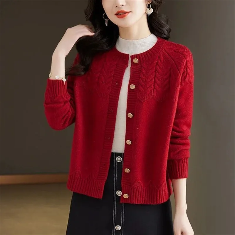 High End Round Neck Knitted Cardigan Jacket New Spring Autumn Coat Women's Knitwear Korean Fashion Sweater Jacket Female Top