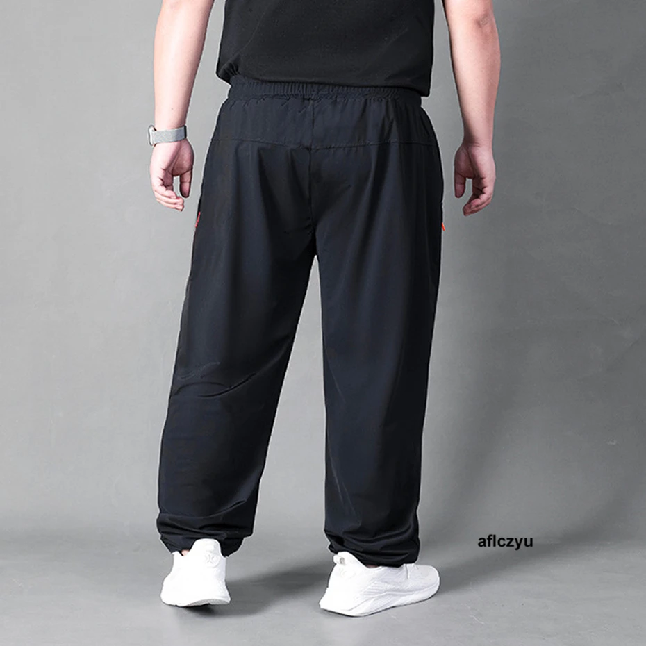 Baggy Pants Men 8XL Plus Size Straight Pants Summer Thin Pants Elastic Waist Fashion Casual Black Trousers Male