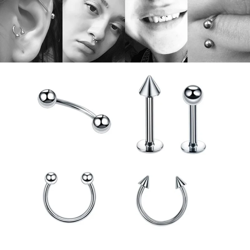 Mix Body Piercing Jewelry Lot  5PCS Set Nose Ring C Clip Lip Stainless Steel Piercing Falso Nose Rings Hoop for Women Men