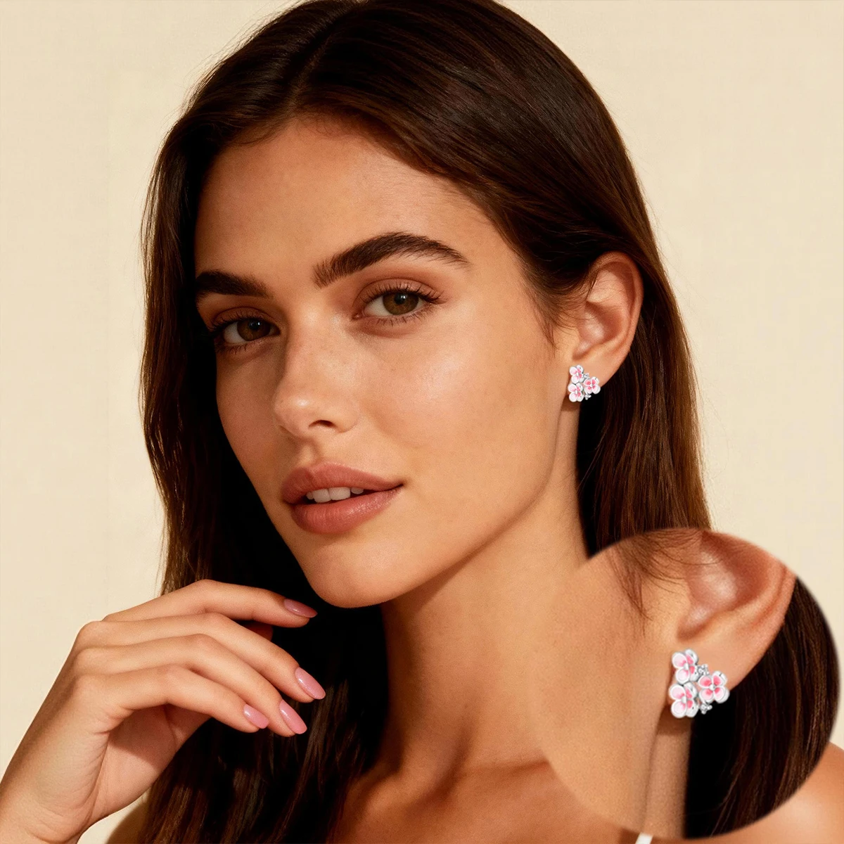 Women's 925 Sterling Silver Pink Flower Zircon Ear Stud, Ring & Pendant Set