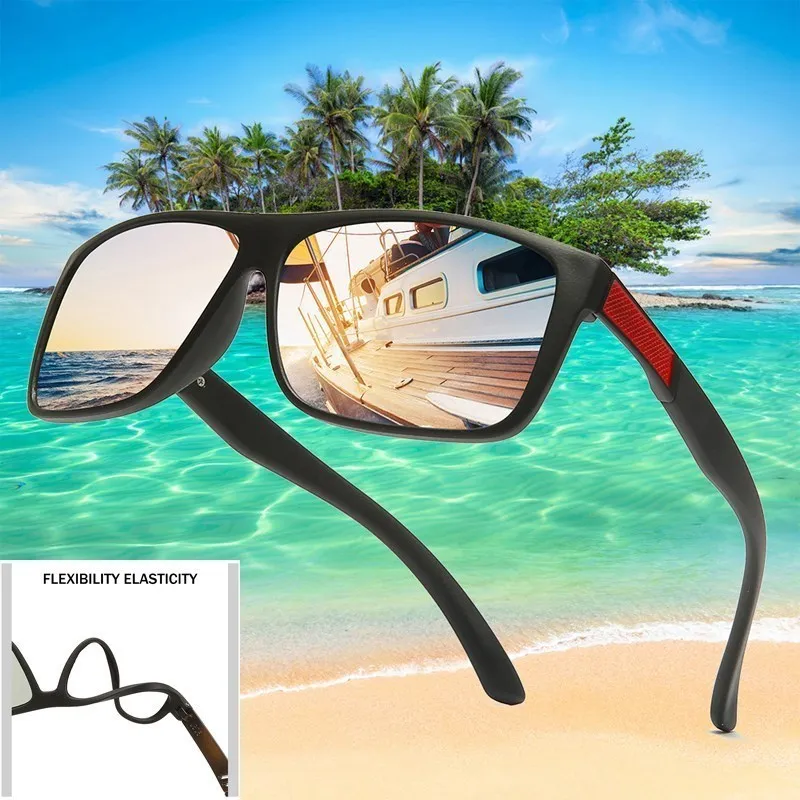 Tr90 fishing Sunglasses Square Flexible Driving Rubber Square SunGlasses Famous Brand Polarization Sunglases for Women Men