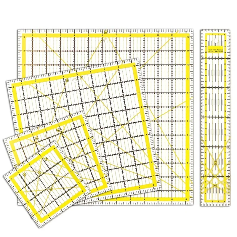 

Quilters' Collection: 5 Acrylic Square Rulers - Clear And Durable Cutting Guides For Fabric And Quilting