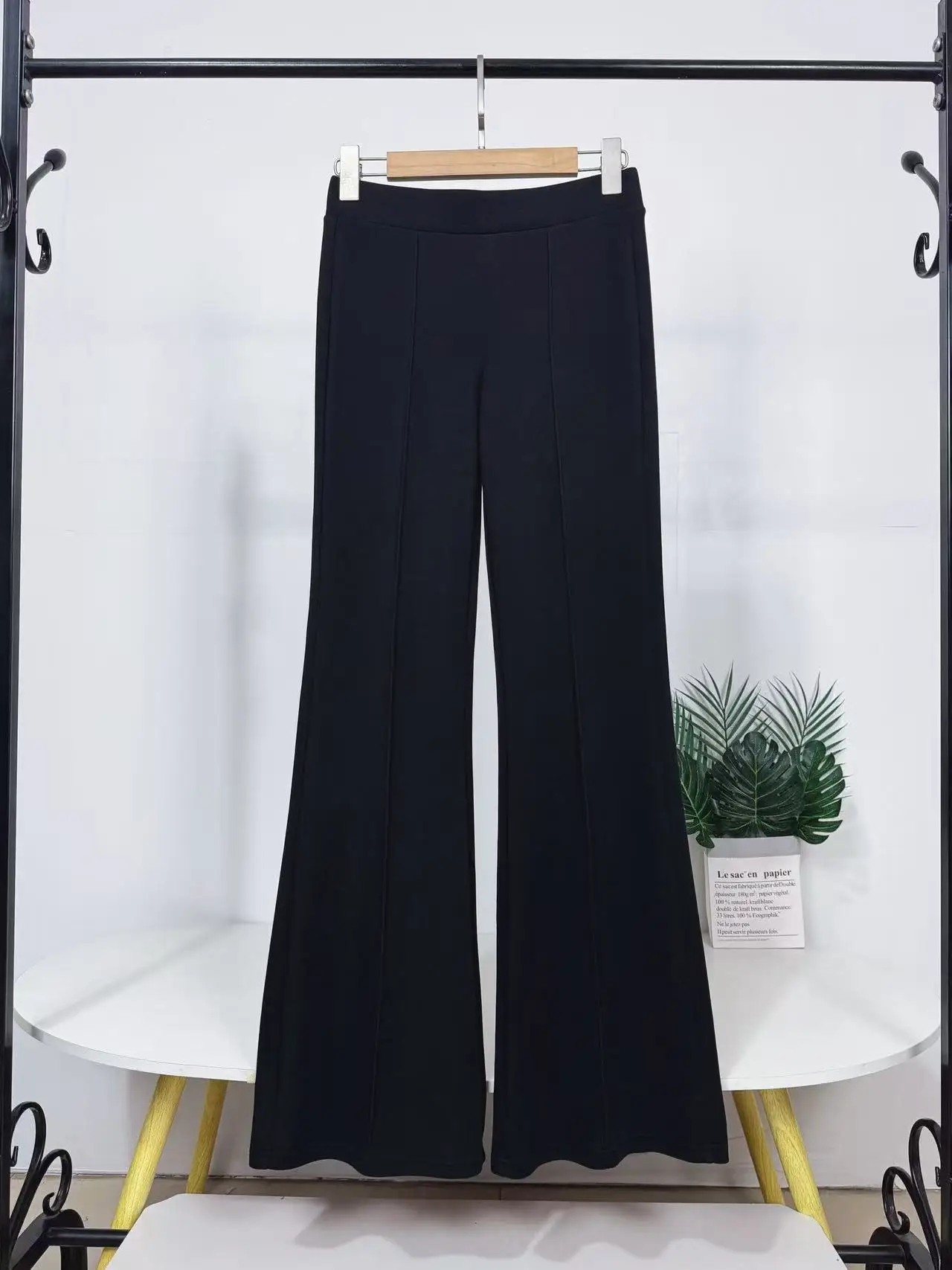 Modal Blend High Waist Wide Leg Pants Women's Casual Trousers Draping Elastic Mid-Seam Slimming Black Pants