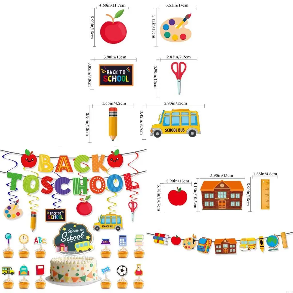 F19B Back to School Party Decoration Set Colorful Paper Pennant Garland with Letters for Classroom, Kindergarten, Welcome