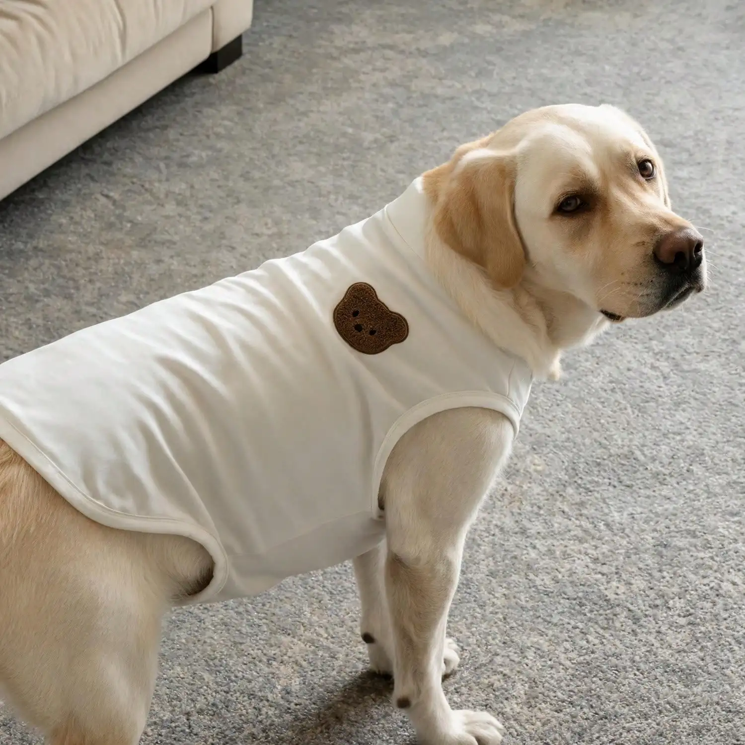 Ärmelloses Rollkragen-Hundeweste für große Hunde, weiche Strickkleidung für Haustiere mit niedlichem Bären-Applikationsaufnäher, warmes Hausoutfit – Detail 13