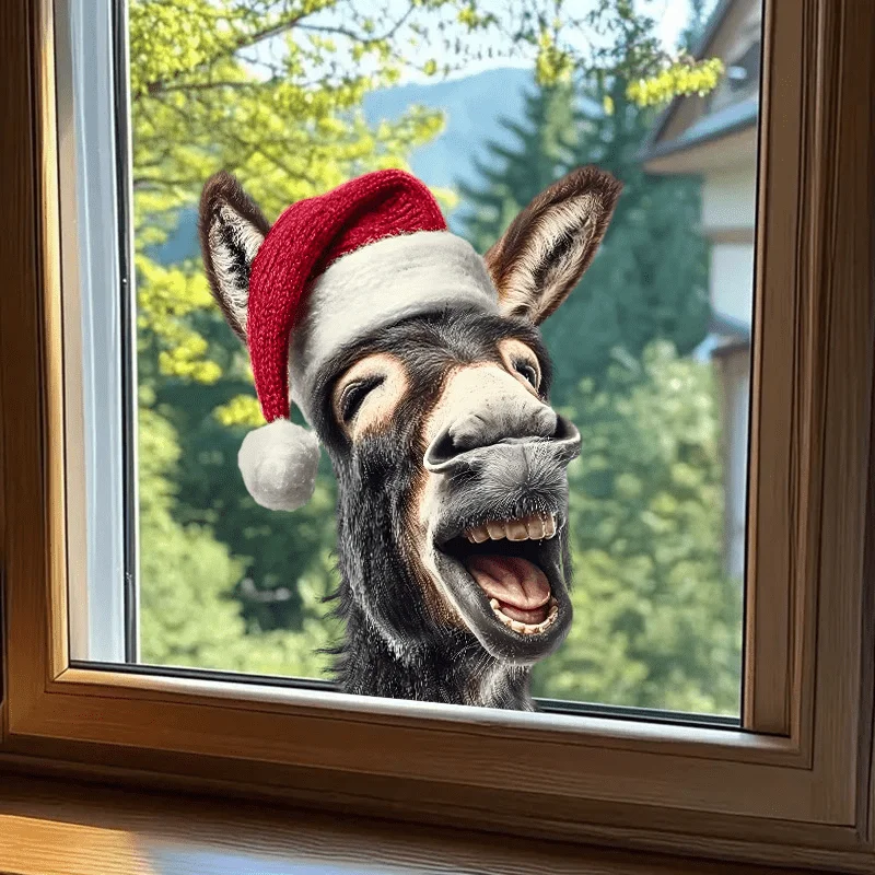 1pc Christmas hat probe donkey wall sticker and window sticker, suitable for decorating bedrooms, studies, windows and walls