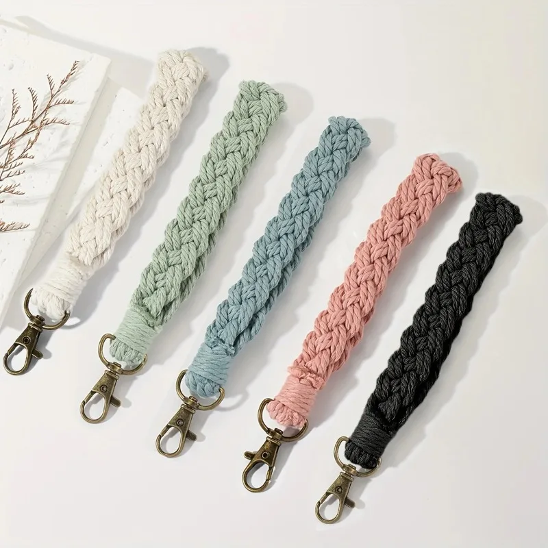 Bohemian-Inspired Handwoven Cotton Bracelet Keychain, Elegant Bangle Design for Car Keys, Stylish Bag Accessory, Women's Gift