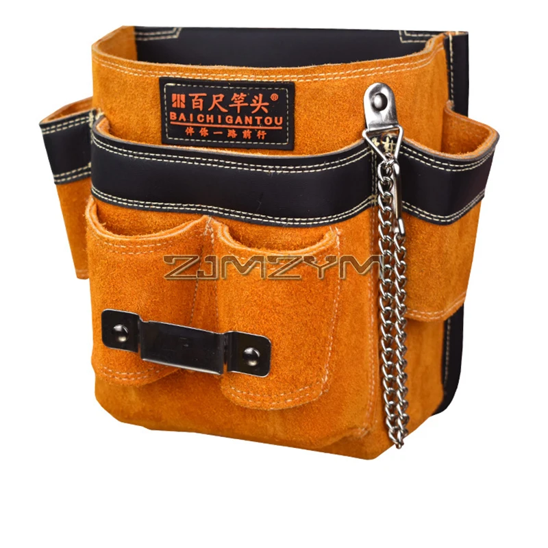 Leather Electrician Tool Pouches Organizer Tool Pouches | 6 Pockets & Chain for Tool Organization, Heavy-Duty