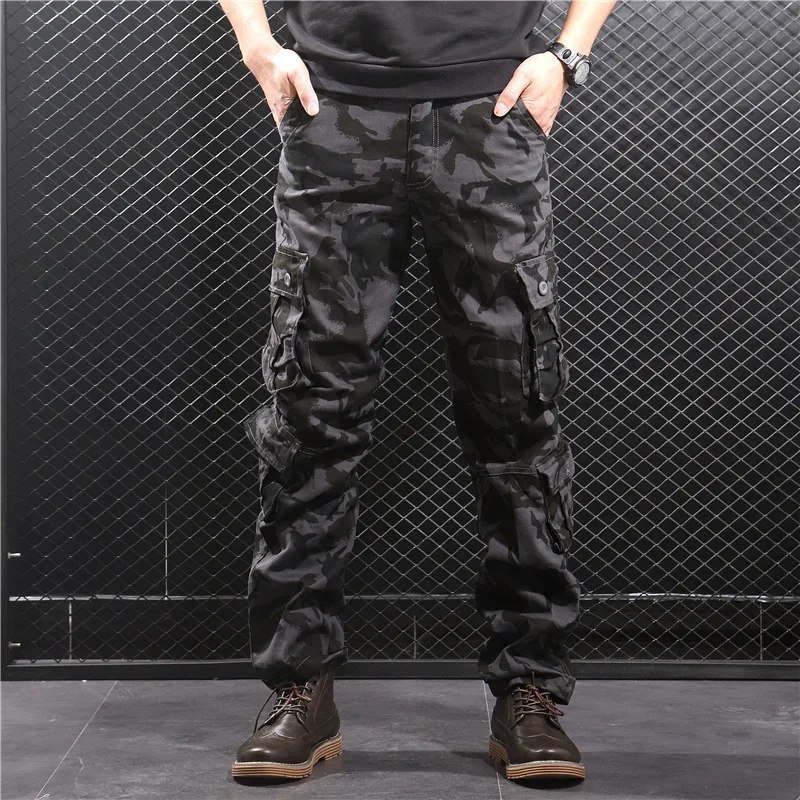 Men's Camouflage Work Pants Autumn Winter Loose Straight Leg Large Size Casual Wear Resistant Trousers for Travel And Leisure