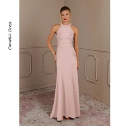 Semplice Halter Neck madre della sposa abito sirena senza maniche abiti formali paillettes di pizzo abiti Mae Da Noiva Casamentos