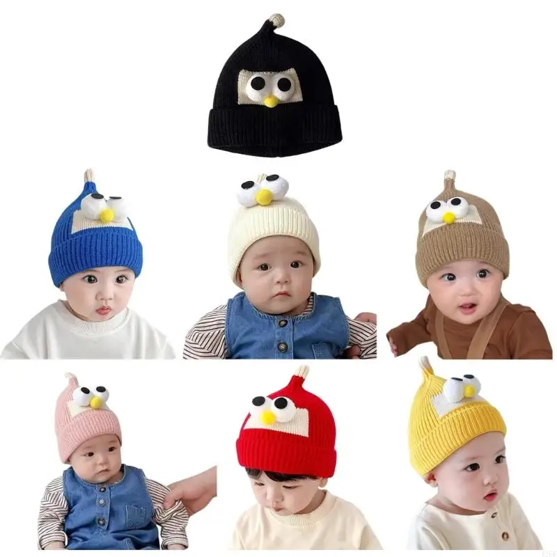 

J2FF Big Eyes Knitted Hat for Baby Boys Girls Soft Warm Woolen Infant Beanie