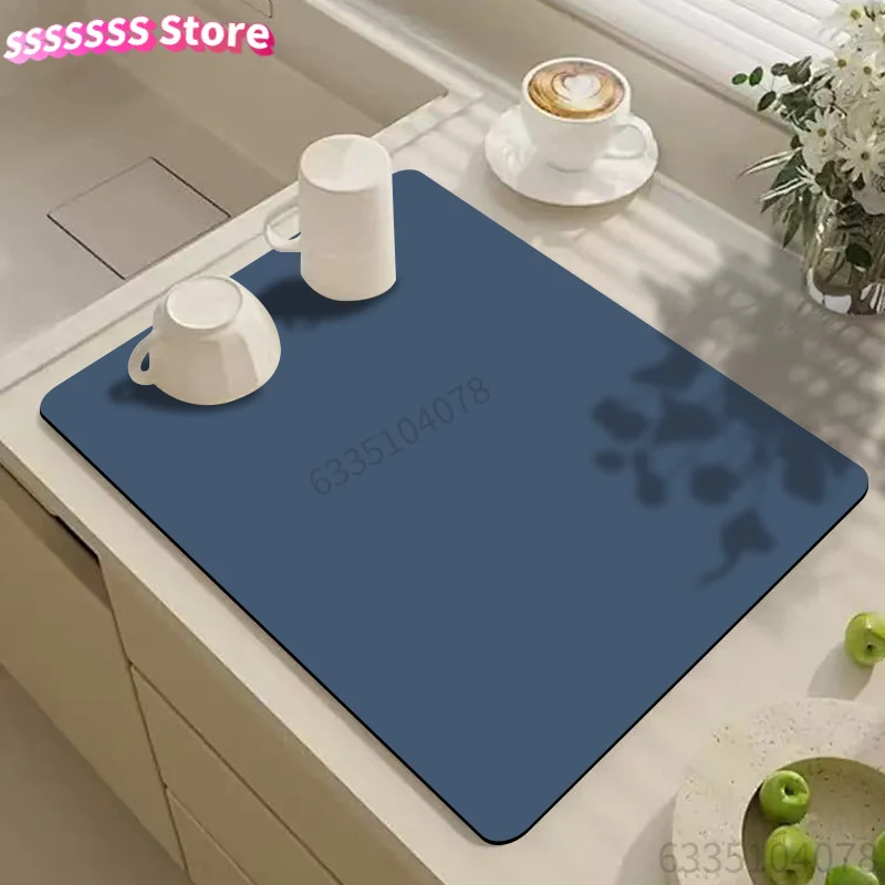 Drying Mat for Tableware, Deep Blue Kitchen Drainage Mat, Coffee Machine Mat, Kitchen Dining Table Additions, Stylish Printed D