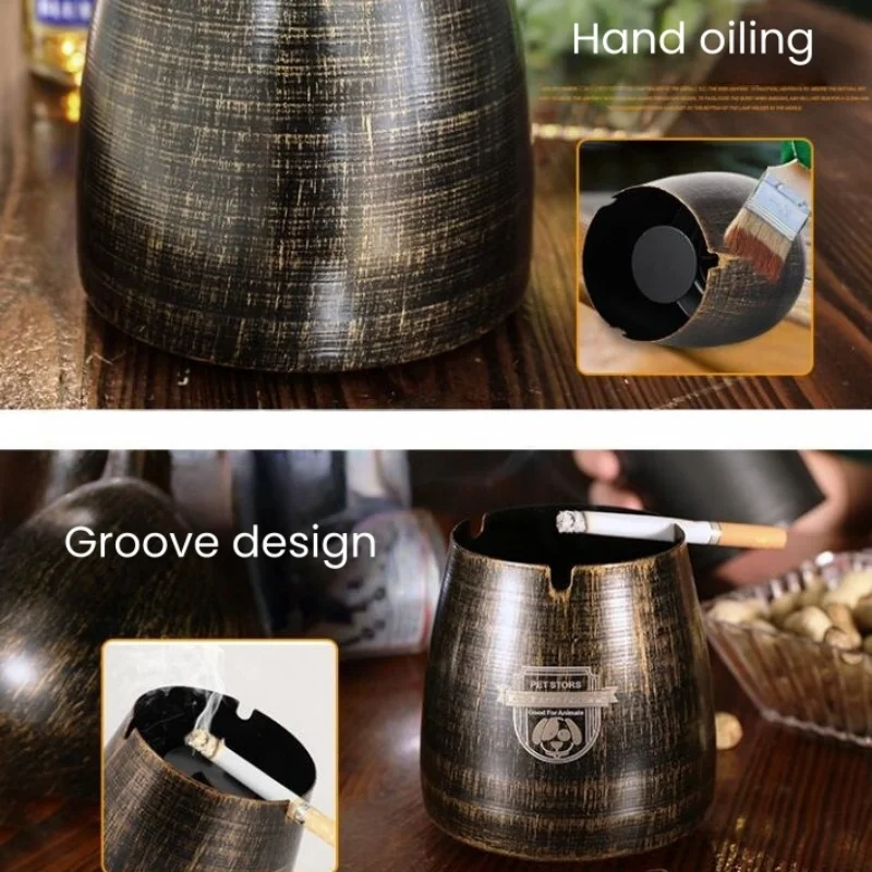 Retro Iron Art Ashtray With Lid Column Dust Wind Proof Smokeless Vintage Ash Tray Cigarette Holder Aesthetic Smoking Accessories