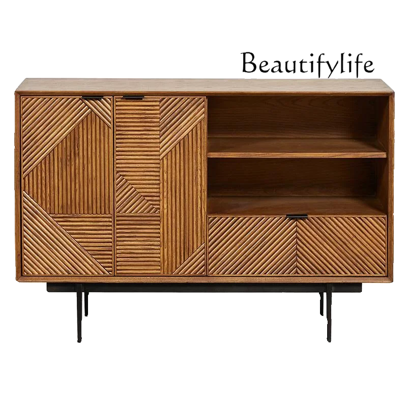 

Solid wood dining side cabinet medieval simple living room entrance cabinet modern light luxury home wall storage cabinet