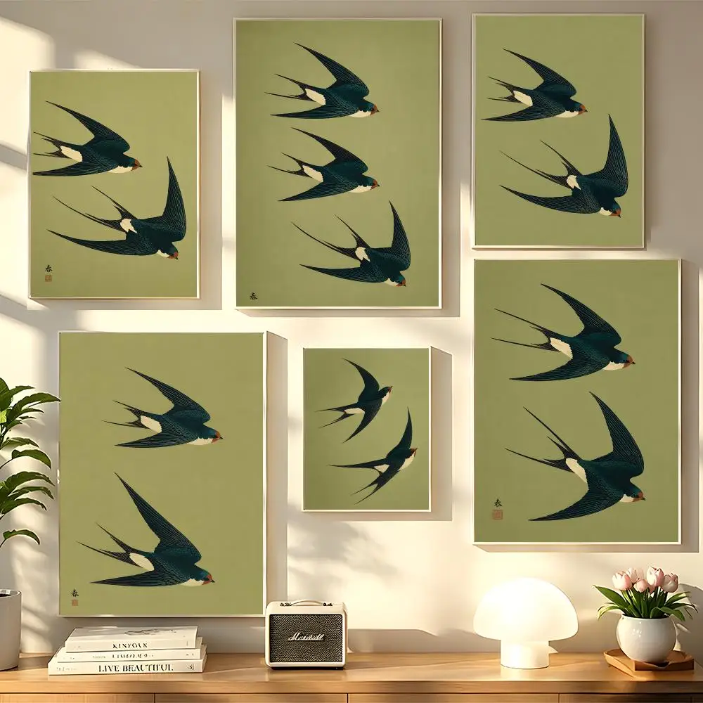 green Swallows Poster HD art sticky wall waterproof home living room bedroom bar decoration