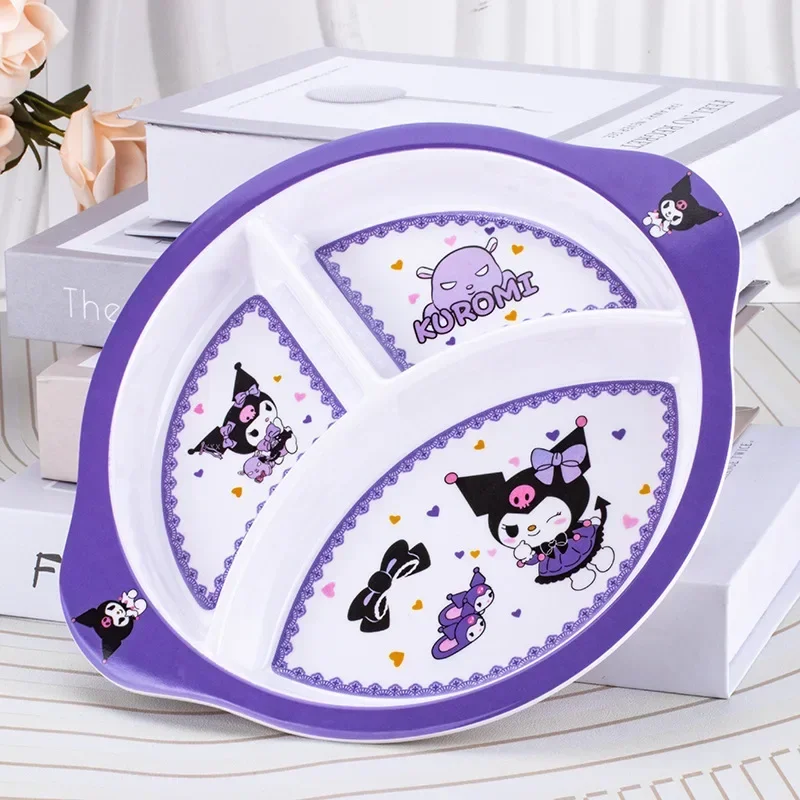 Sanrio Kawaii Hello Kitty Children Divided Plate My Melody Kuromi Anime Cartoon Household Fall-resistant Tableware Eating Bowls