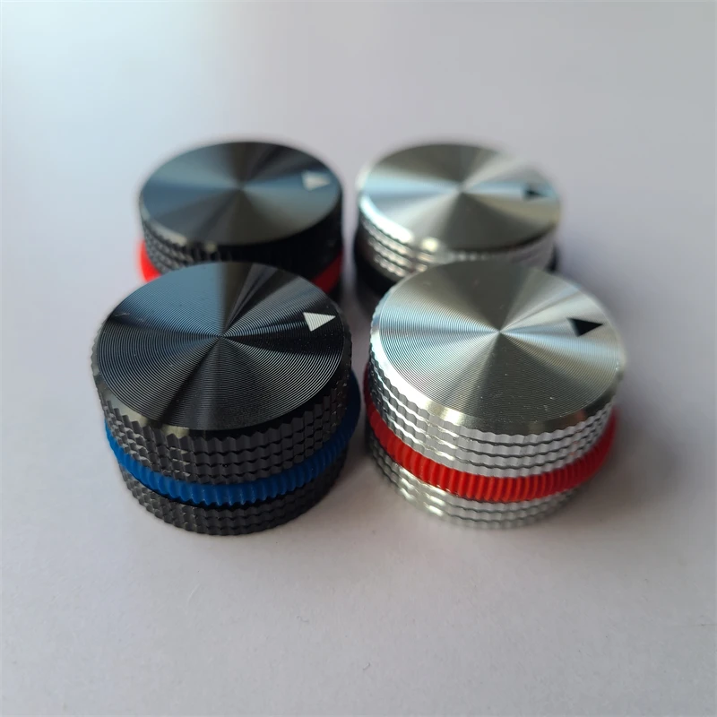 5pcs Aluminum Alloy Knob Silver Lattice Encoder Potentiometer Knobs 25*15.5mm Aprons Solid Tube Amplifier Volume Switch Button