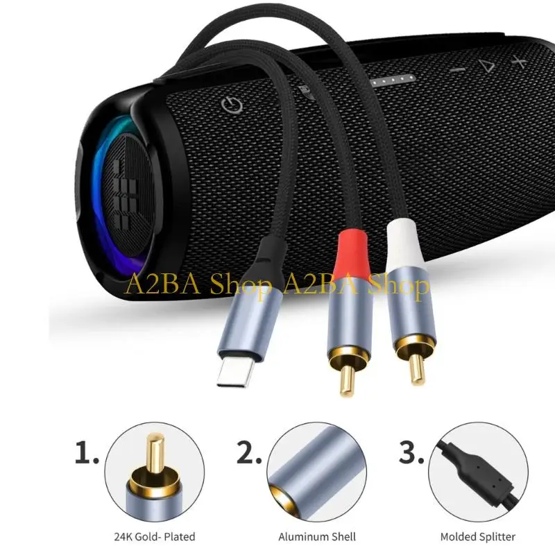 A2BA USB C To 2RCA Sound Decoding Cable 24Bit Converter Wire For Smartphone Laptop Speaker With Nylon Woven Design