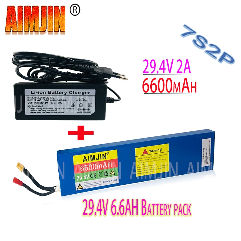 

18650 7S2P Li-Ion Battery Pack 29.4V 6600mAh Rechargeable Battery Suitable for Electric Scooter Battery+ 29.4V Charger XT30 JST