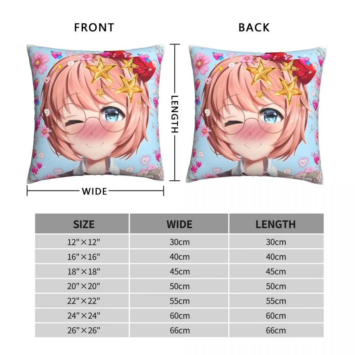 Funky Sayori Square Pillowcase Polyester Linen Velvet Printed Zip Decor Pillow Case Sofa Seater Cushion Cover 45x45